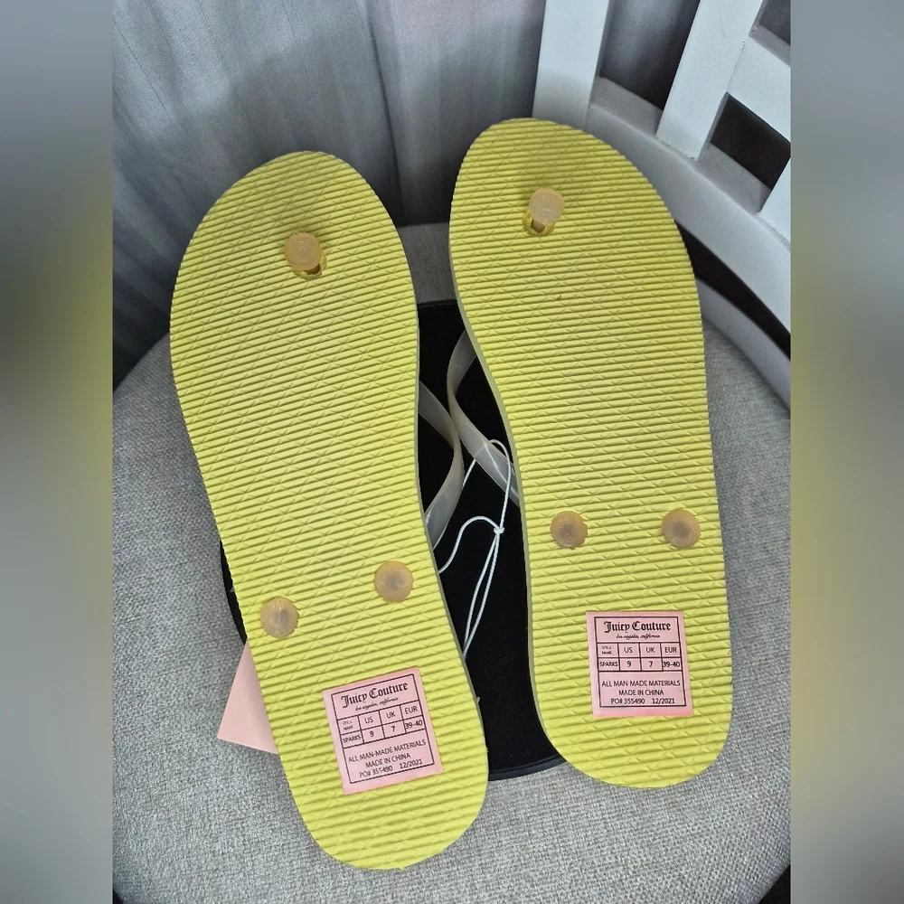 NWT Juicy Couture Yellow Flip Flops with Rhinestone Trim
